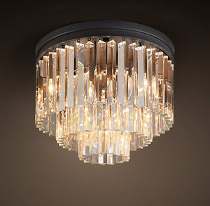 1920S ODEON CLEAR GLASS FRINGE 3-TIER FLUSHMOUNT 